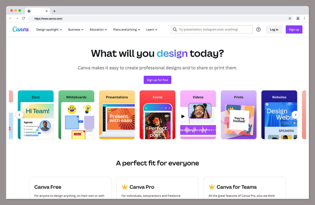 canva homepage - canva vs adobe express