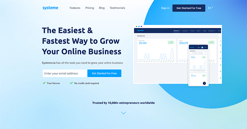 systeme io best website builder for small business